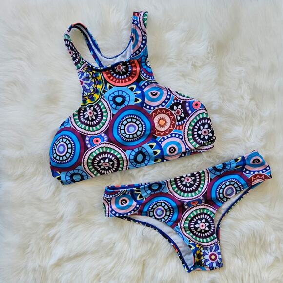 Shein Racerback Halter Geometric Print Bikini sz Small - Picture 1 of 4